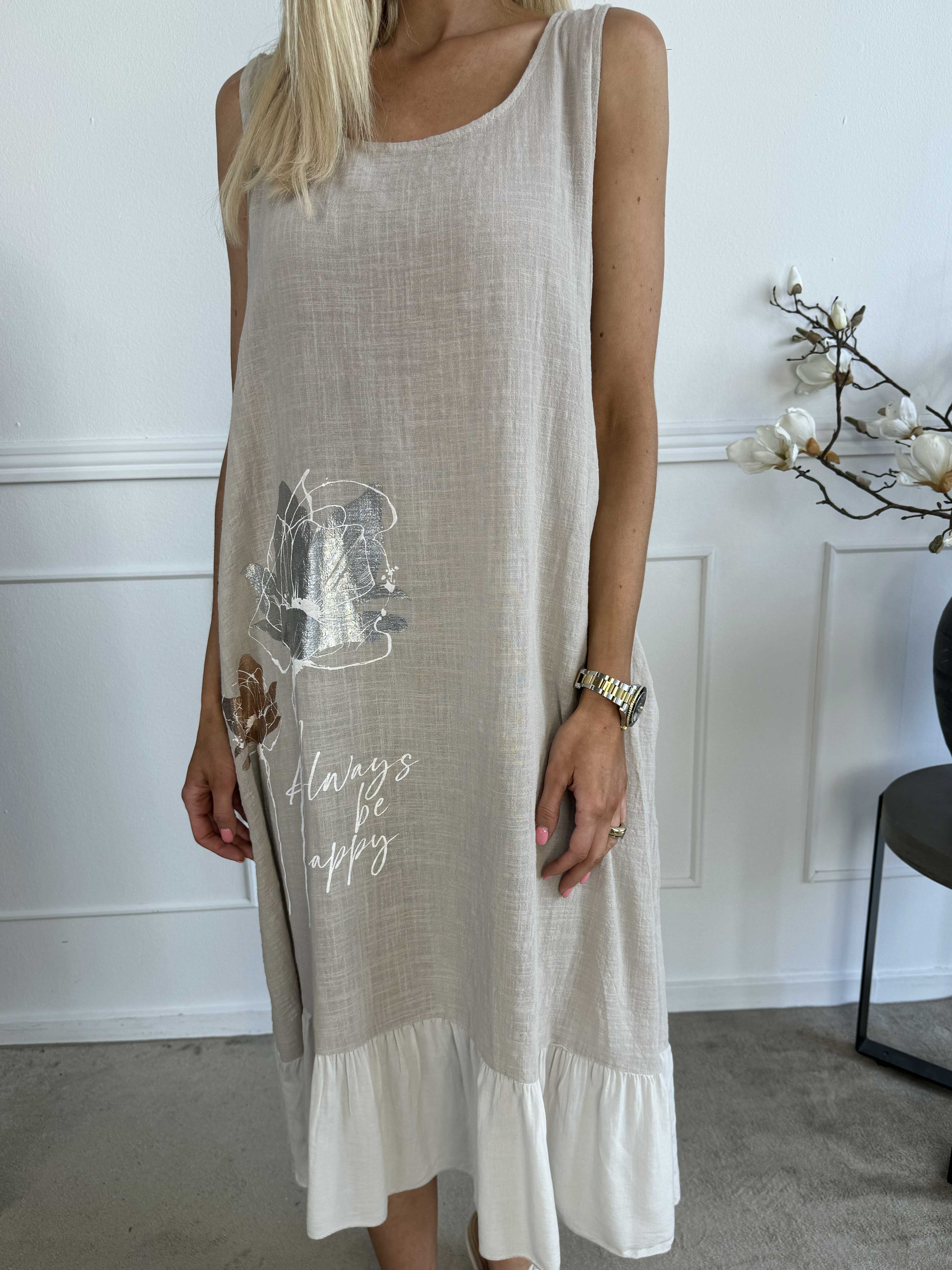 Mille - Sommerkjole i hørlook med flæse